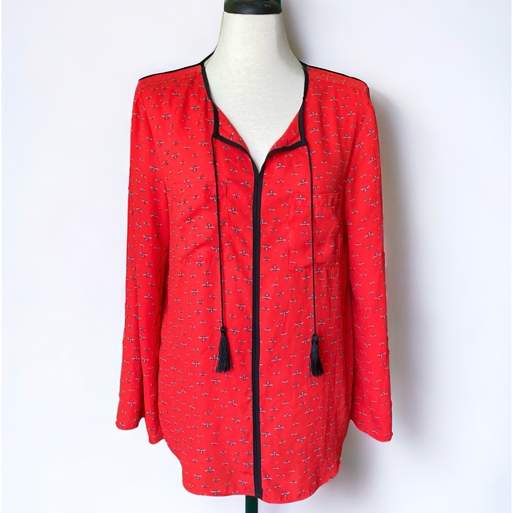 Libby Edelman polyester red blouse with a bee pattern, SZ L